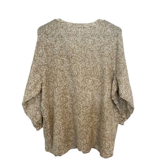 Pure Jill Paisley Organic Cotton 3/4 Sleeve Top Brown Womens Size Large - Picture 5 of 12
